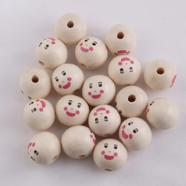 10PCS Wood Printed Color Smiling Face Doll Head Beads DIY Jewelry Accessories