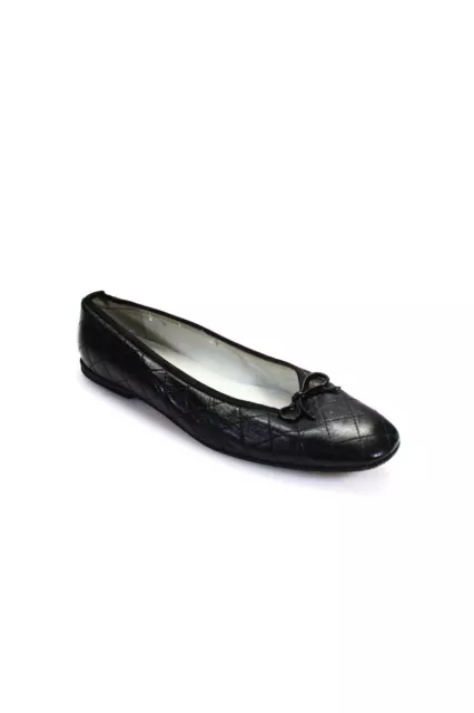 Delman Womens Quilted Bow Detail Square Toe Slip On Flats Black Size 8M
