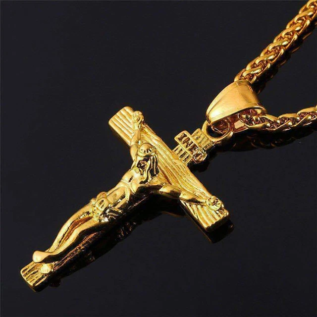Chaine Argent Homme PENDENTIF ET CHAINE Croix Christ Jesus Inri