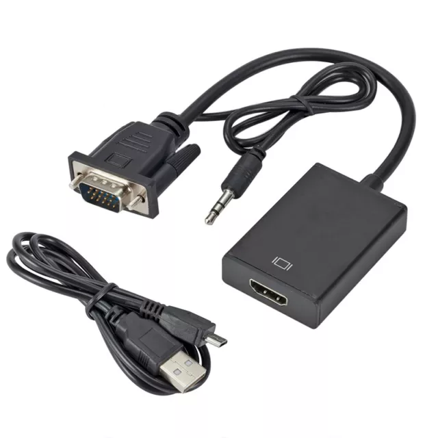 VGA to HDMI Female Converter Adapter Cable + 3.5mm Audio & USB Lead for PC HDTV