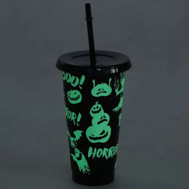 Halloween Discoloration Cup Travel Water Bottle Plastic Drinking Straws Drinks