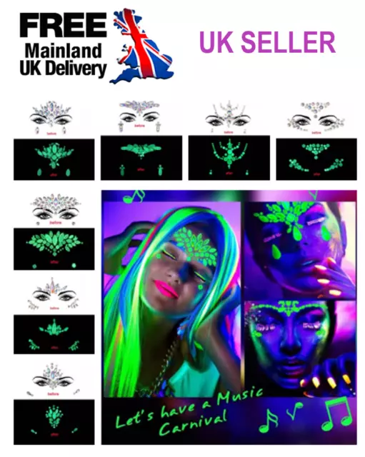 Glow In The Dark Face Gems Adhesive Sticker Jewel Tattoo Party Body Art Makeup