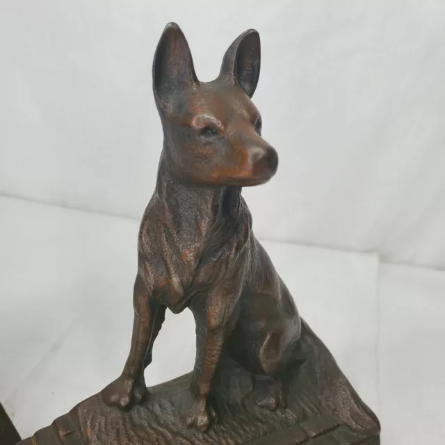 Vintage Cast Iron Belgian Malinois German Shepherd Bookends Dogs Bronze Finish