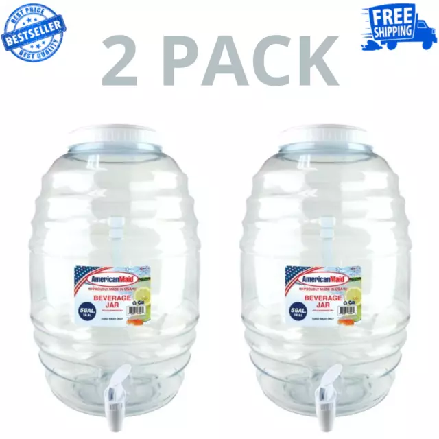 Set of 2 Vitrolero Tapadera 5 Gallon Aguas Frescas Water Juice Beverage Container Jug with Lid, 20 L Clear- BPA Free Food Grade Plastic