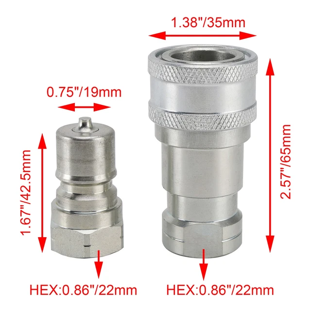 TEMCo 3/8" NPT Hydraulic Quick Connect Coupler Pair – ISO 7241-B, Ball Valve, Pioneer Style