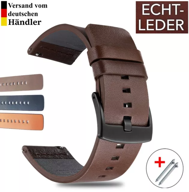 ECHTLEDER Uhrenarmband  18/20/22/24 mm Ersatz Lederband Armbanduhr Band Schwarz