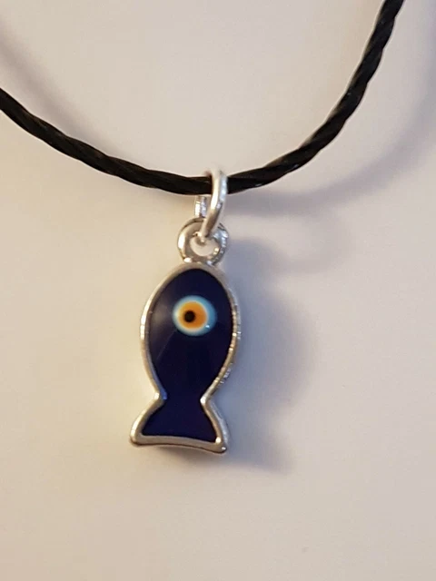 Ciondolo Ciondolo Metallo Smalto Pesce 15mm MALVAGIO OCCHIO Collana Cordino Regalo Gioielli
