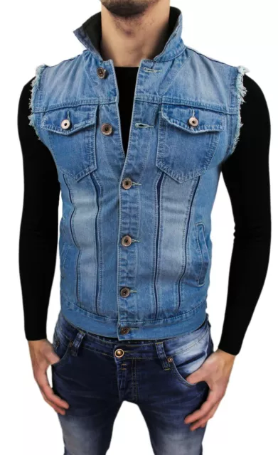 SMANICATO JEANS UOMO DIAMOND DENIM GIUBBOTTO GILET CARDIGAN SLIM FIT da L a XXL