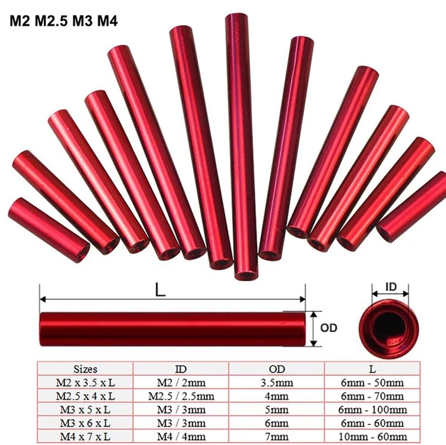 Red M2 M2.5 M3 M4 Aluminum Round Threaded Sleeve Standoff Pillar Connector Nuts