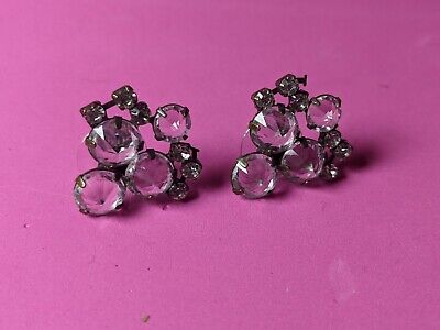 Vintage Crystal Glass Prong-set Open Backed Setting Pierced Earrings Unsigned