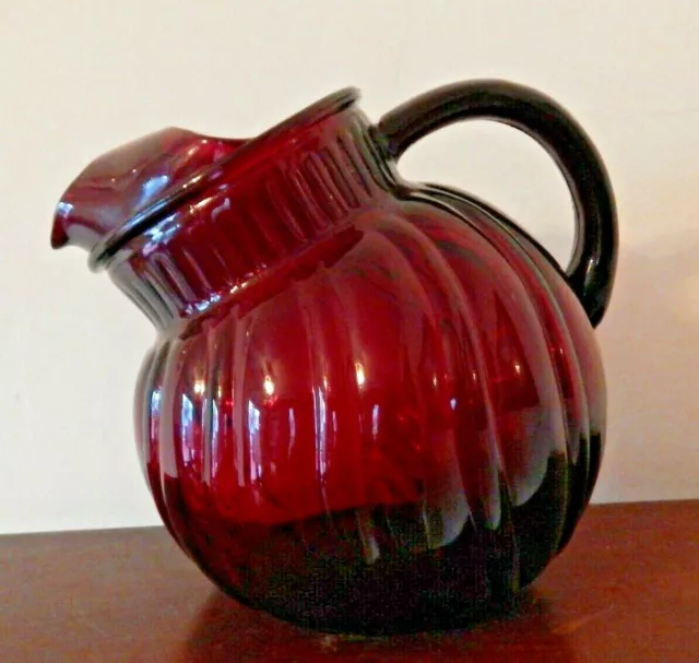 Unusual Beautiful Antique Royal Ruby Cranberry Ball Glass Swirl Pitcher