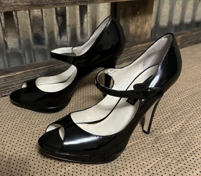Steven Steve Madden Brytni Black High Heels Patent Leather Shoes Size 8.5