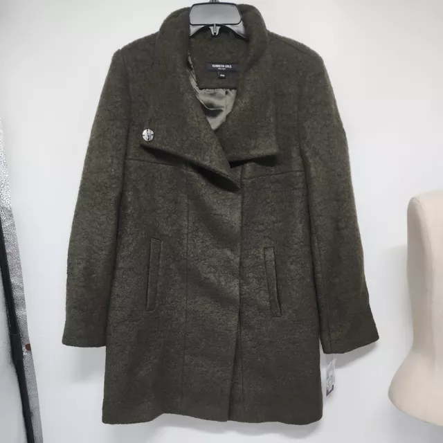 NEW Kenneth Cole Size Medium Womens Wool-Blend Boucle Coat IVY Green NWT