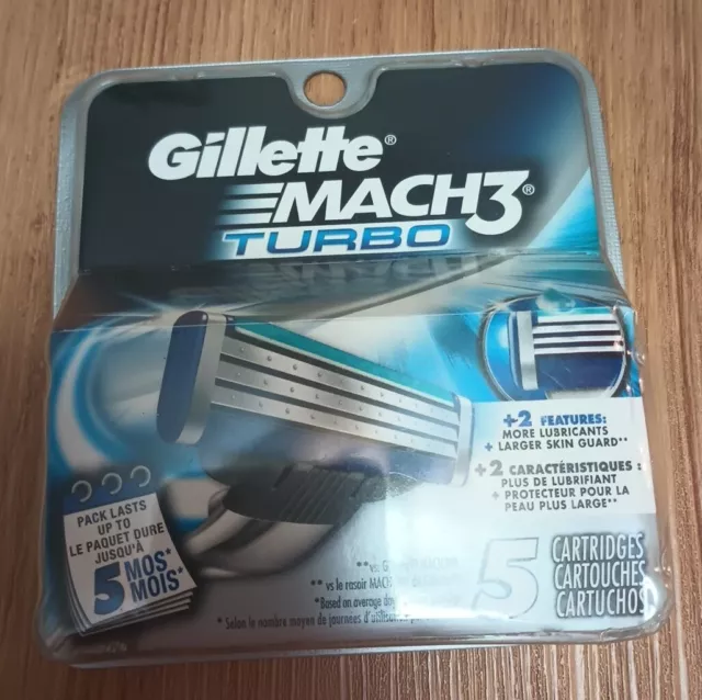 Gillette Mach 3 Turbo Men's Razor Blade Refills, 5 Count Razors Blades Refill