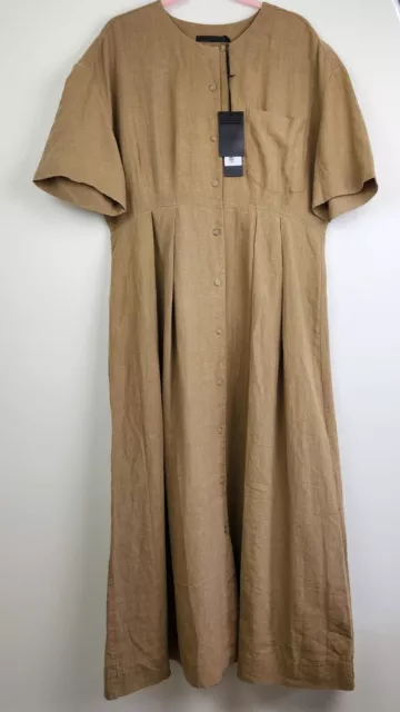 Jenni Kayne Dress Womens XXL 2XL Plus Brown Maxi Linen Day Dress Khaki Elevated