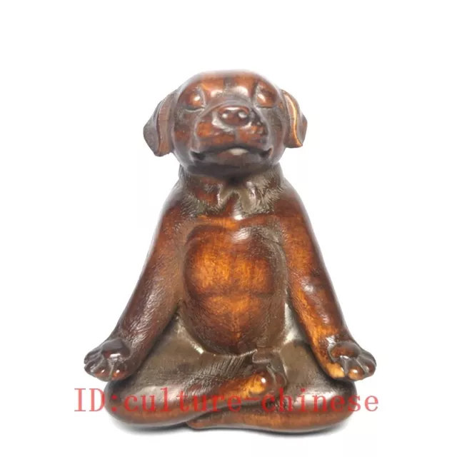Japanese boxwood hand carved lovely dog Figure statue netsuke collectable gift