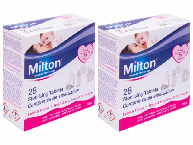 2 X Milton 28 Sterilising Tablets Maximum Protection for Baby Bottle Teat Spoon 2