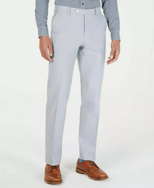 Tommy Hilfiger Modern-Fit Stretch Light Gray Chambray Dress Pants 40 x 30