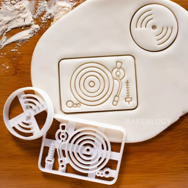 Set of 2 cookie cutters (Vinyl Player & Disc) | record turntable retro music