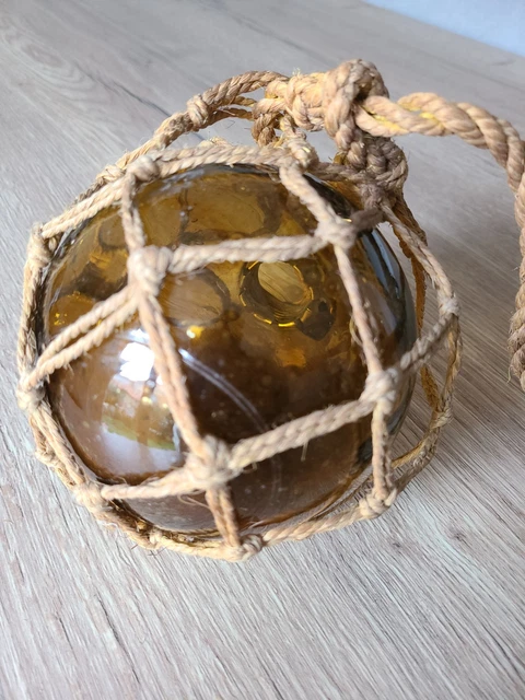 Boule de chalut décorative en verre et cordage tressé 15 cm Bleu marine