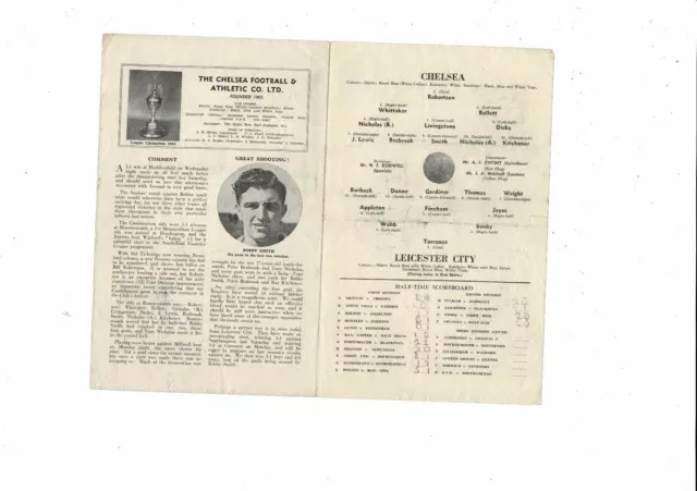 1955/56 Chelsea v Leicester City Football Combination Programme 2