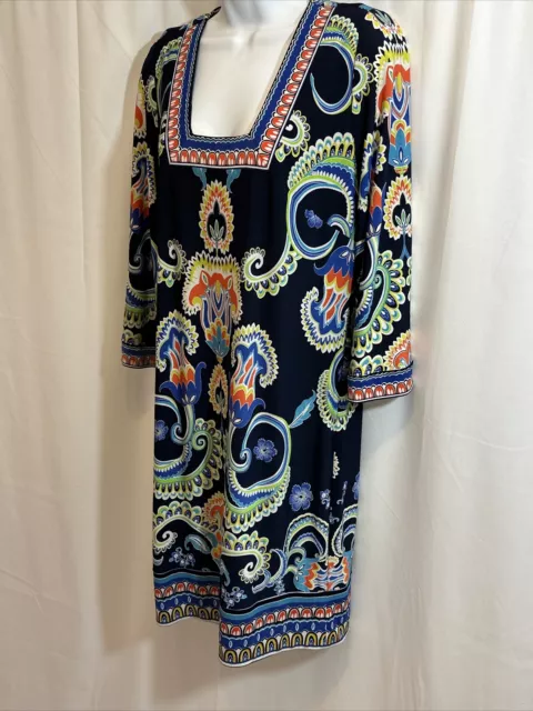 Laundry by Shelli Segal Dress 3/4 Sleeve Square Neck Size 8 Lined Blue Design 3