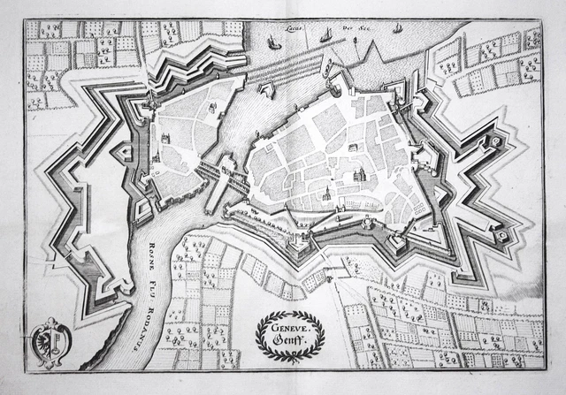 Ginevra Geneve Svizzera Engraving Incisione Merian 1642