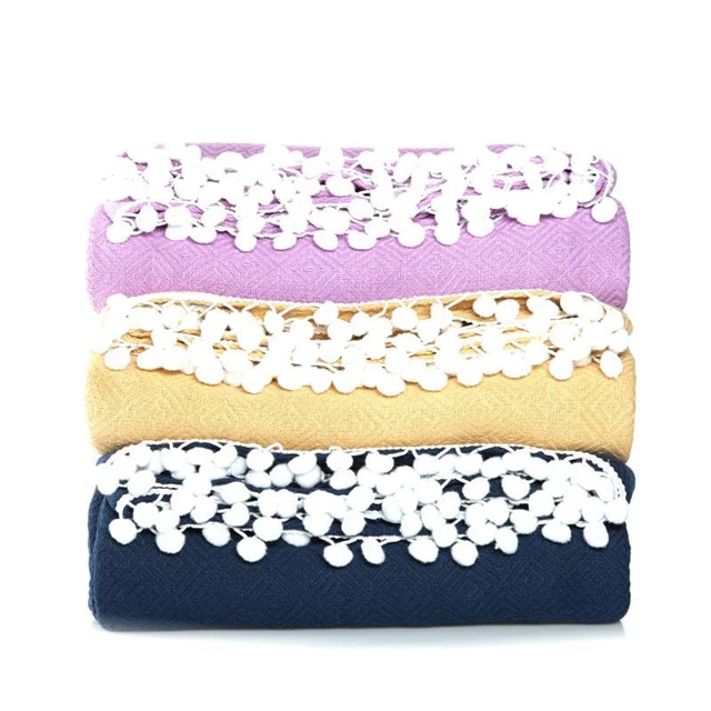 Samantha Brown 100% Cotton Blanket with Pompoms Lavender King size