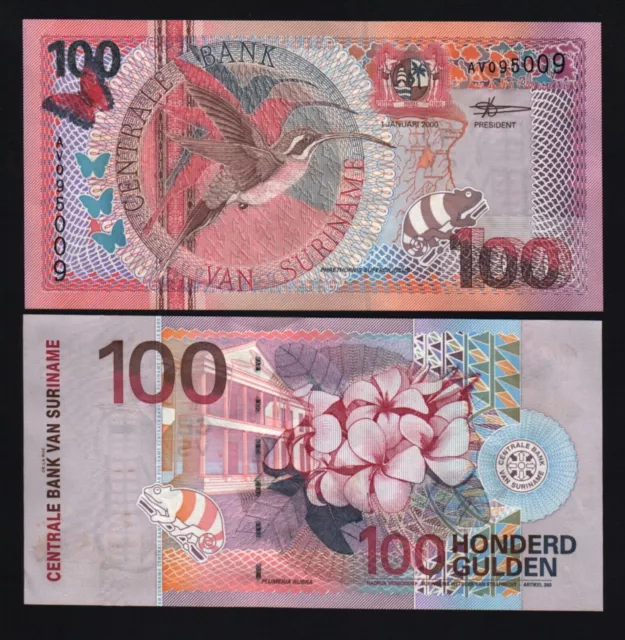 Suriname 100 GULDEN P-149 2000 x 10 Pcs Lot BUNDLE BIRD UNC World Currency NOTE