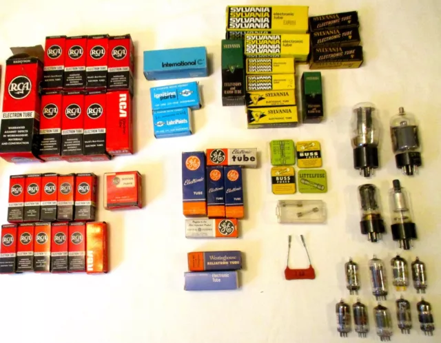 Lot Vintage Sylvania Rca Ge Westinghouse 52 Tubes Et Fusibles Électroniques, Pièces Diverses