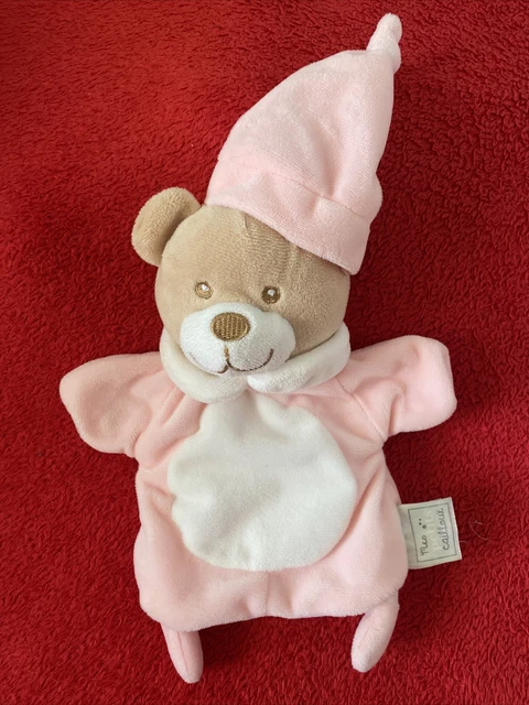🇫🇷 Doudou plat marionnette ours rose MES PETITS CAILLOUX NEUF