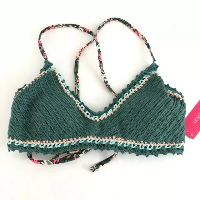 Xhilaration Womens Bikini Top Crochet Crossover Straps Cups Green Size M