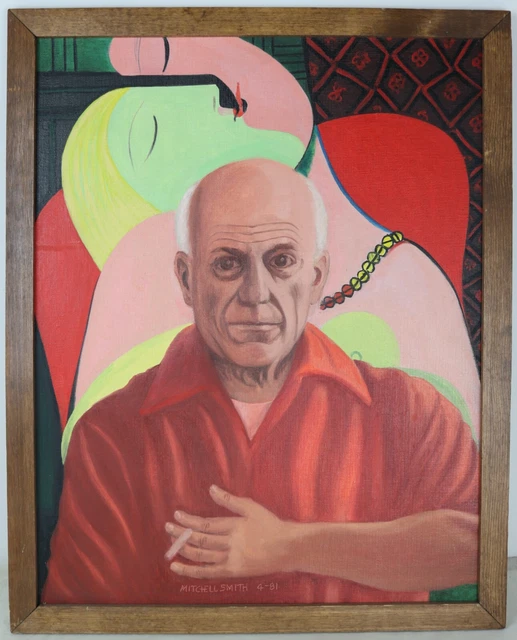 VINTAGE PORTRAIT OF Pablo Picasso Original Oil on Board Painting