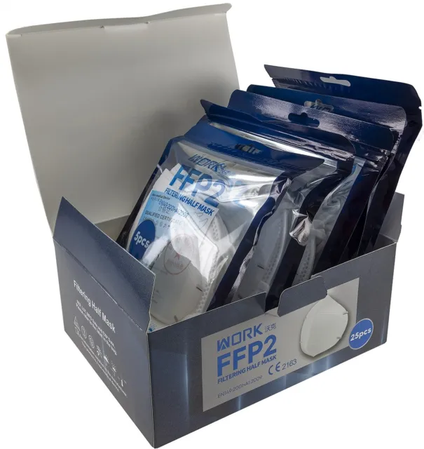 50/100 FFP2 Maske Mundschutz Masken Atemschutz 5-lagig zertifiziert CE 2163 Weiß
