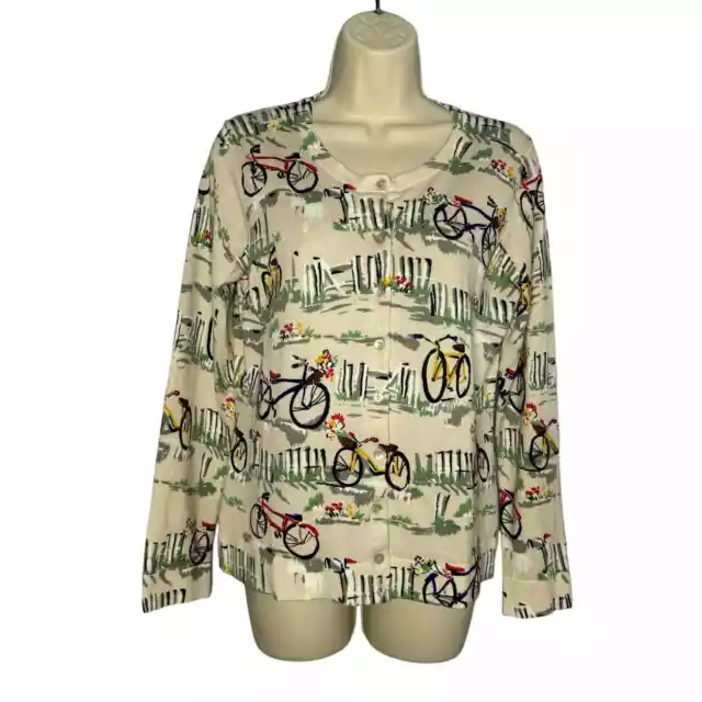 Charter Club Womens Bike Bicycle Print Cardigan Rhinestone Lightweight Medium