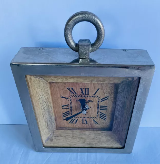 DANIEL & ASHLEY Company London Metal Square Body W Wooden Back Clock 18cm 2