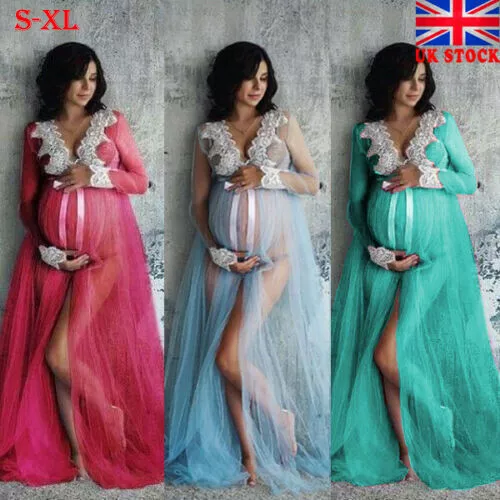 Pregnant Maternity Gown Lace Maxi Dress Photo Shoot Photography Dress Women