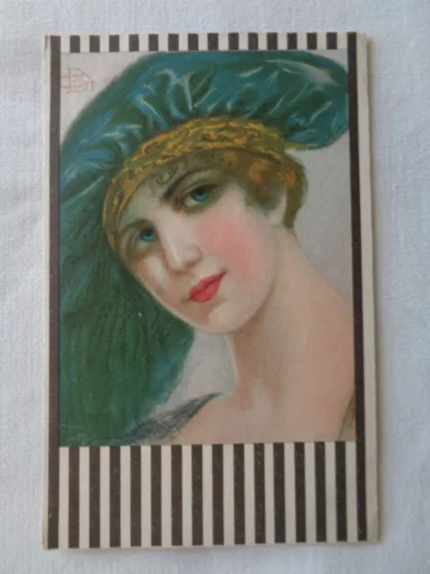 Cpa Illustrateur A Identifier  Femme Au Chapeau  Italie  Serie 950