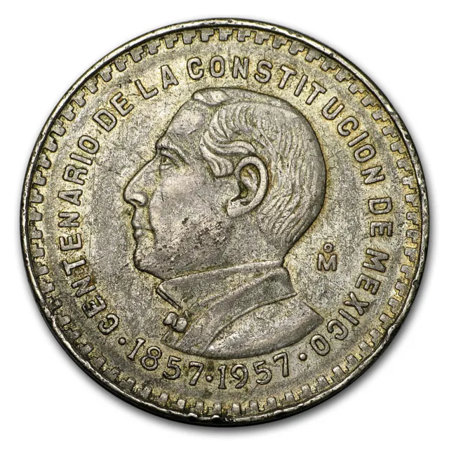 1957 Mexico Silver 1 Peso Constitution Avg Circ (ASW .0514 oz)