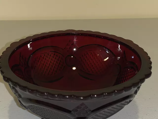 Vintage Avon 1876 Cape Cod CANDY DISH Footed Red Ruby Glass Pedestal Bowl 3