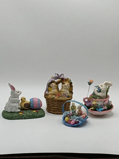 Lot of 4 Vintage Easter Decor Figurines Ceramic Resin Bunnies Chick