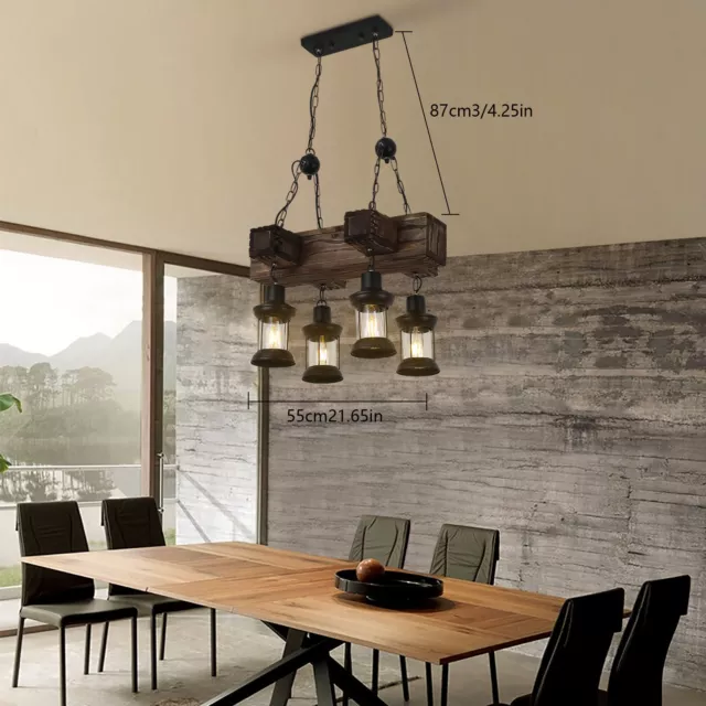 LED Rustic Chandelier Pendant Lighting Fixture Wooden Ceiling Light Hanging Lamp