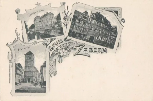 CPA 67 ALSACE Saverne GRUSS aus ZABERN Stadthaus Pfarrkirche Schloss am Canal