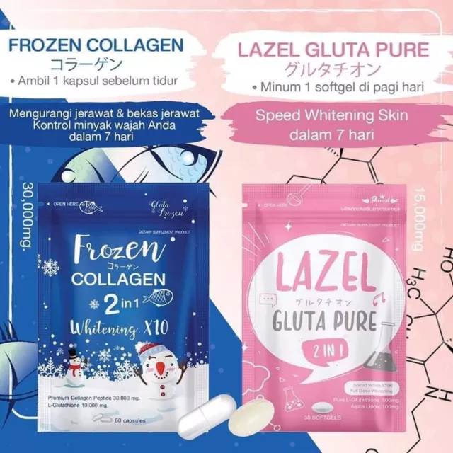 1 Frozen Collagen Plus 2in1 Whitening X10 & 1 Lazel Gluta Pure New Packaging