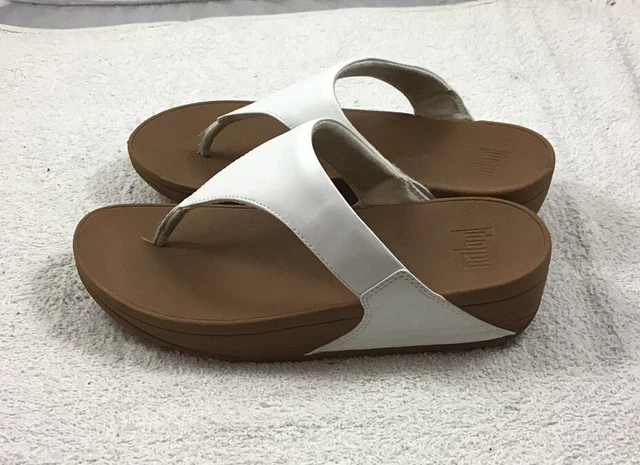 FitFlop Women’s Lulu Leather Toe Thongs Flip Flops Sandals Size 8 White 188-024 3