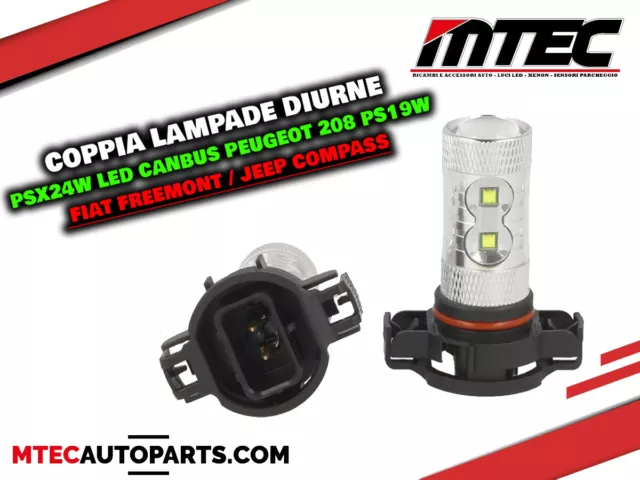 Coppia Lampade Psx24W Led Canbus Peugeot 208 Ps19W Fiat Freemont / Jeep Compass