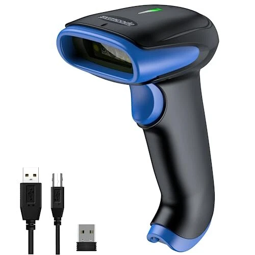 Wirelesstooth Barcode Scanner,3-in-1tooth & USB Wired & 2.4G Wireless Blue