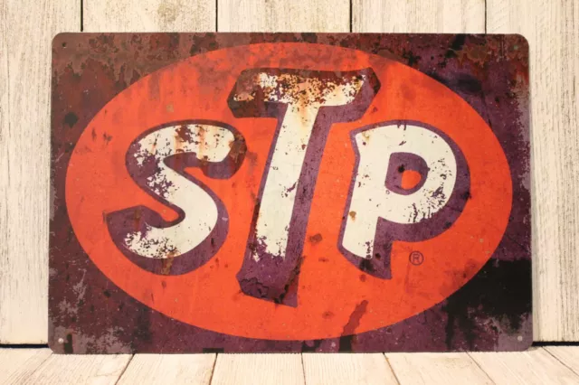 STP Motor Oil Tin Sign Vintage Style Rustic Look Garage Gas Station Treatment XZ