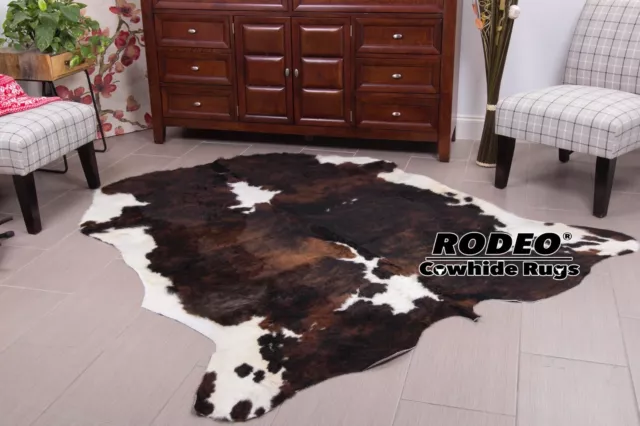 Tapis en cuir de vache Brindle foncé RODEO taille env. XL 6 x 7 pieds