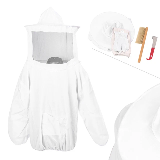 Giacca Apicoltura Adulto +Guanti +Spazzola +J Gancio Alveare Set di Strumenti Apicoltore po